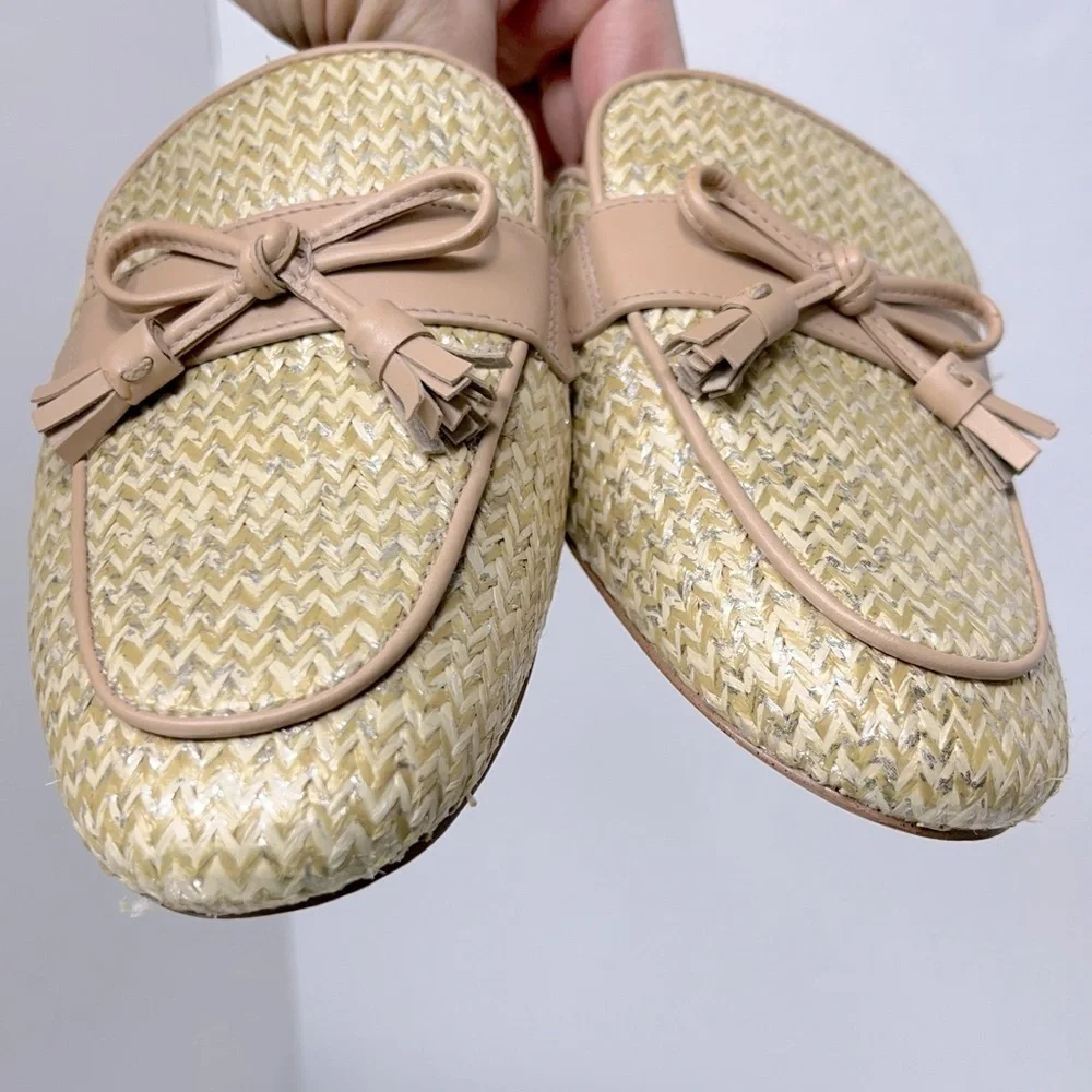 Coach stassi slides raffia woven straw mules closed toe size 6